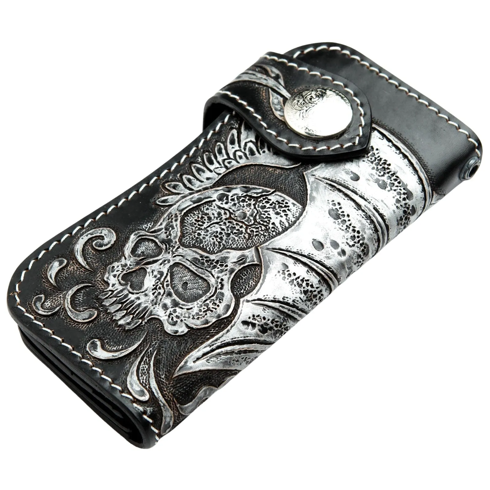 Tribal Skull Carved Genuine Leather Biker Wallet