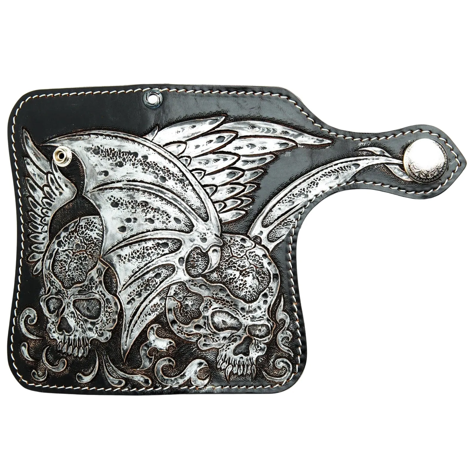 Tribal Skull Carved Genuine Leather Biker Wallet