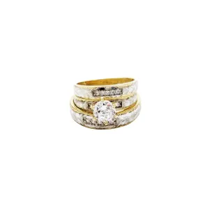 Two-Tone Branch-Cut Zirconia Engagement Ring Set (14K)