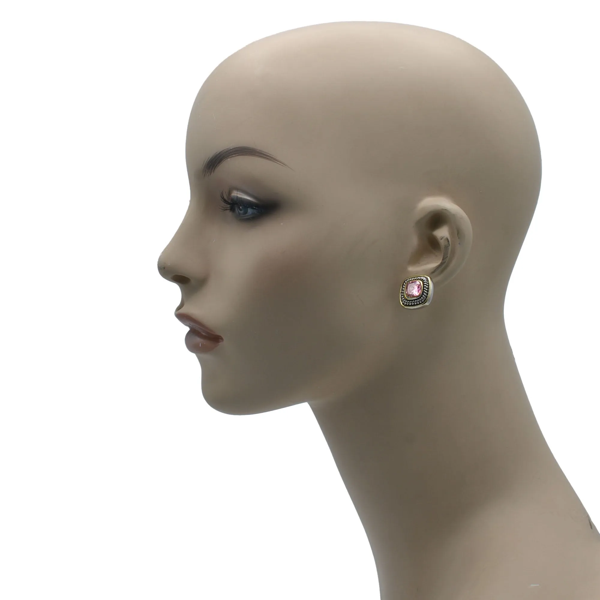 TWO TONE CHAMPAGNE CRYSTAL SQUARE EARRINGS SET #73014ER-CHA (FC10)