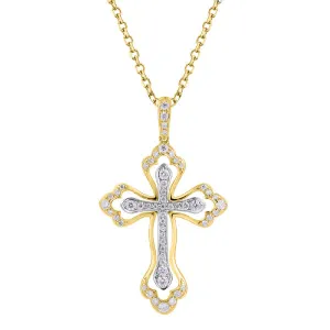 Two-Tone Gold Open Detail Diamond Cross Pendant