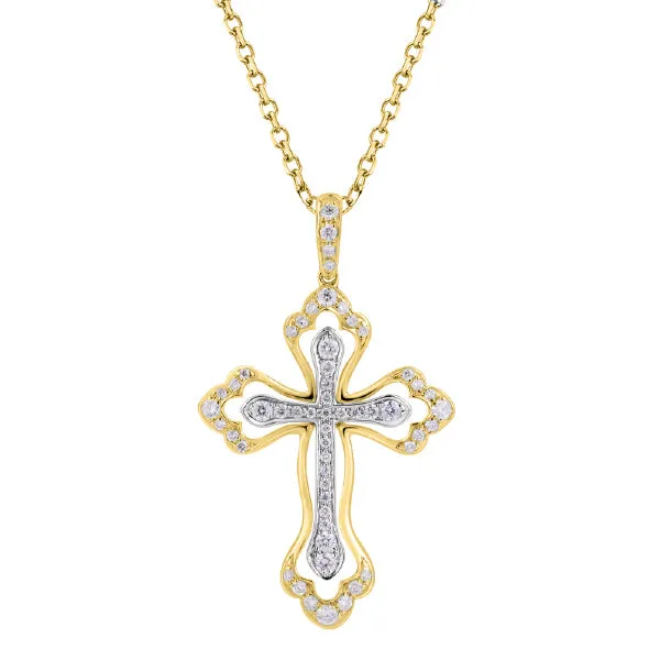 Two-Tone Gold Open Detail Diamond Cross Pendant