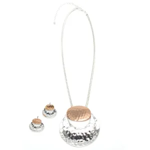TWO-TONE HAMMERED METAL NECKLACE AND EARRINGS SET#SQMDD-0082X(LF20-LE20)