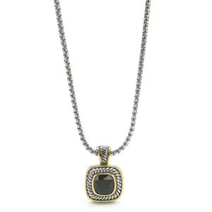 TWO TONE JET CRYSTAL SQUARE PENDANT BOX CHAIN NECKLACE  #73014 EH–JET(FF10)