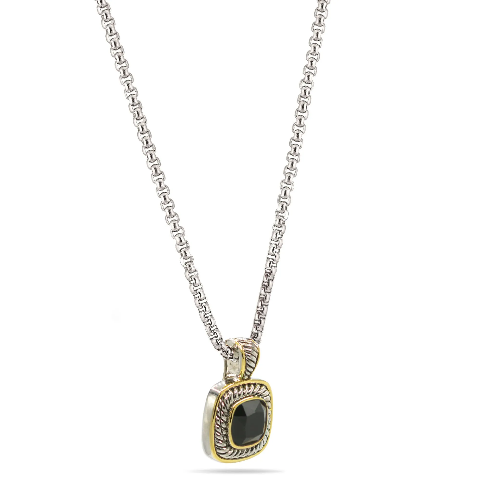 TWO TONE JET CRYSTAL SQUARE PENDANT BOX CHAIN NECKLACE  #73014 EH–JET(FF10)
