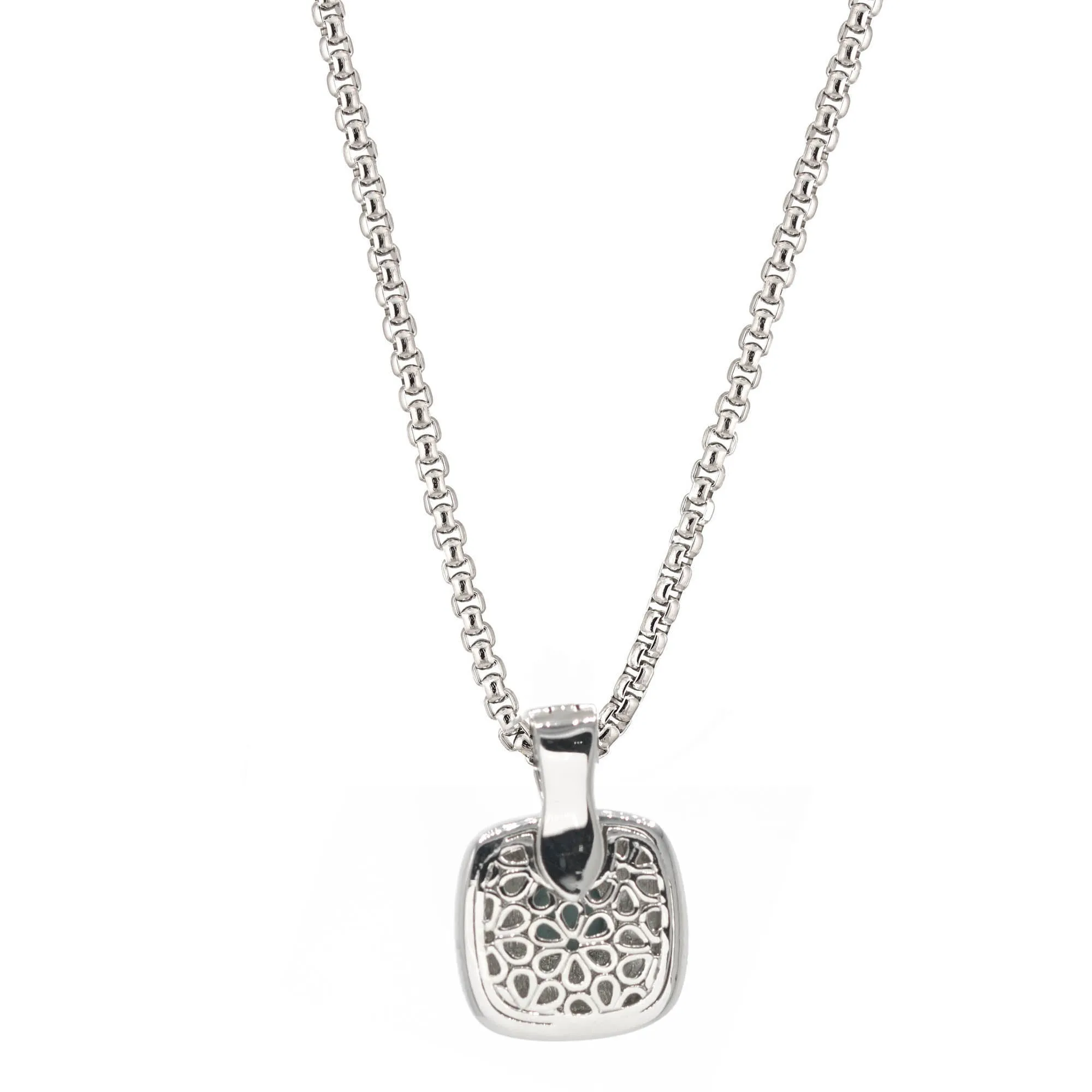 TWO TONE JET CRYSTAL SQUARE PENDANT BOX CHAIN NECKLACE  #73014 EH–JET(FF10)