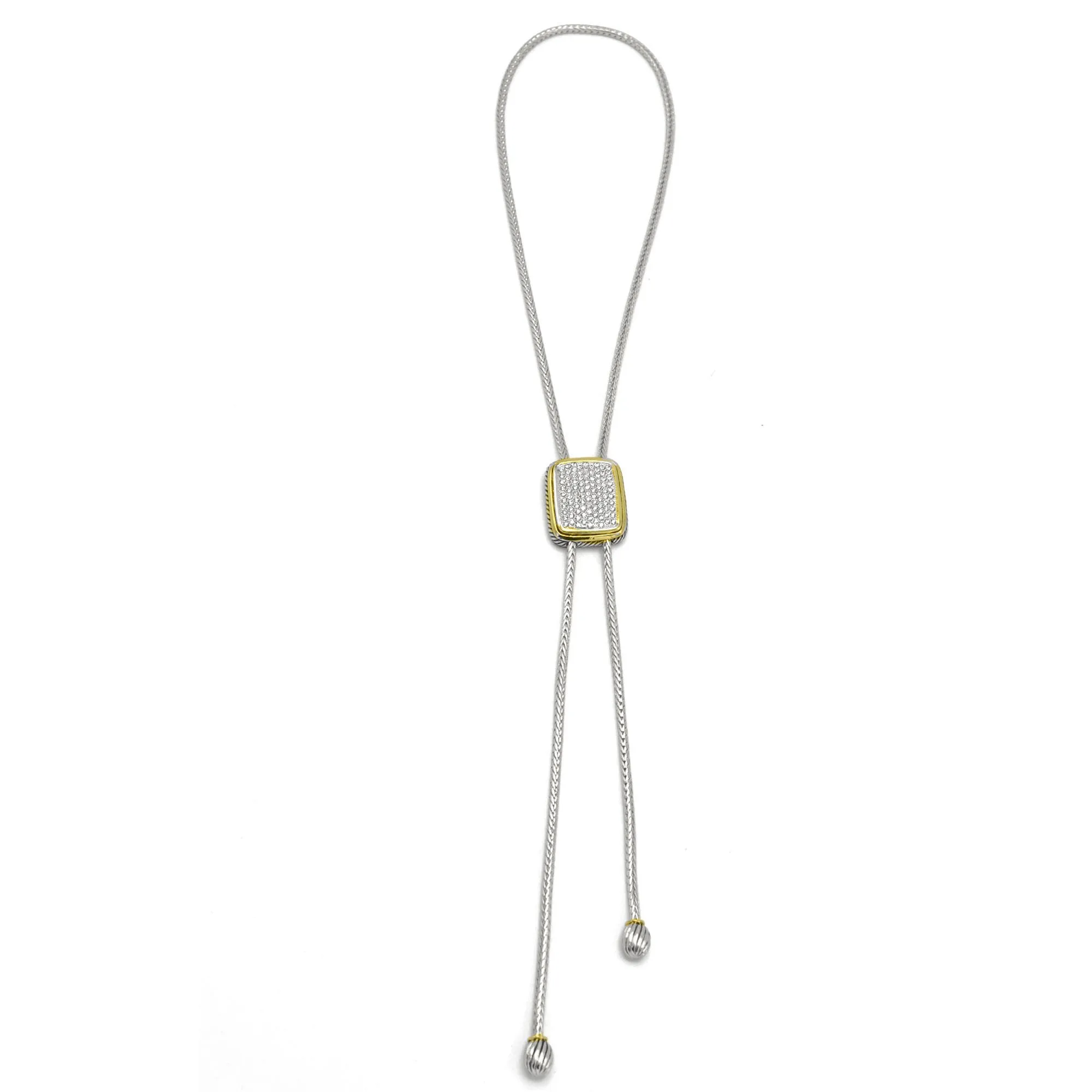 TWO TONE PAVE CRYSTAL PENDANT TASSEL NECKLACE #12504NK-TT (FC17)