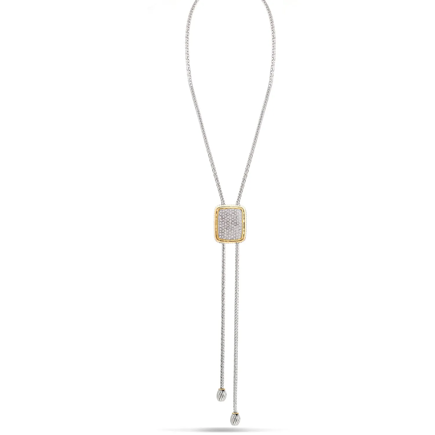 TWO TONE PAVE CRYSTAL PENDANT TASSEL NECKLACE #12504NK-TT (FC17)
