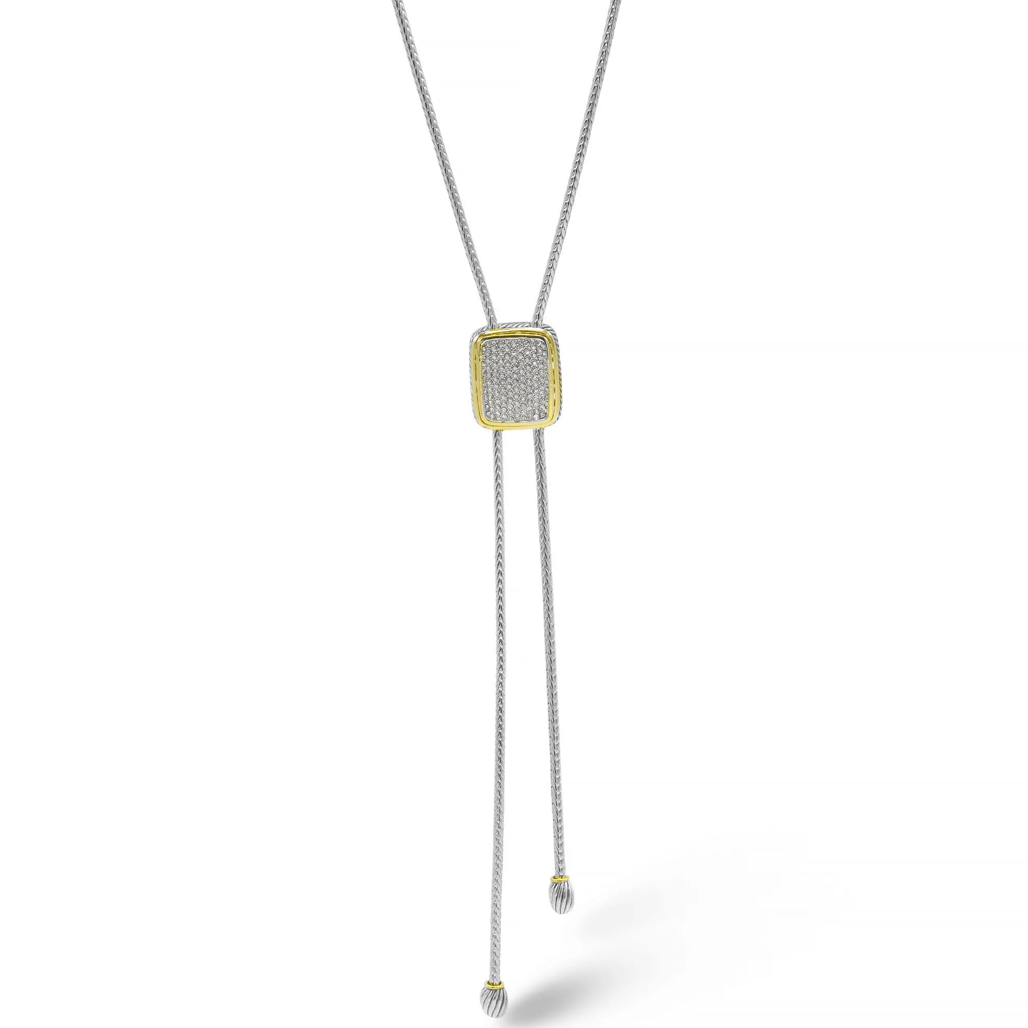 TWO TONE PAVE CRYSTAL PENDANT TASSEL NECKLACE #12504NK-TT (FC17)
