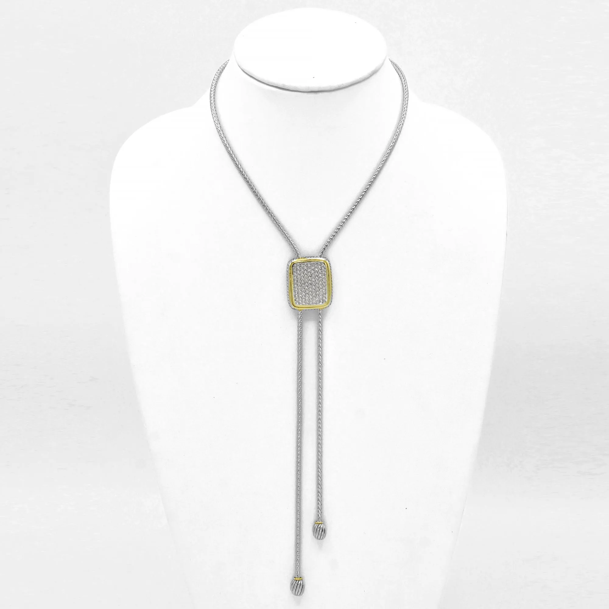 TWO TONE PAVE CRYSTAL PENDANT TASSEL NECKLACE #12504NK-TT (FC17)