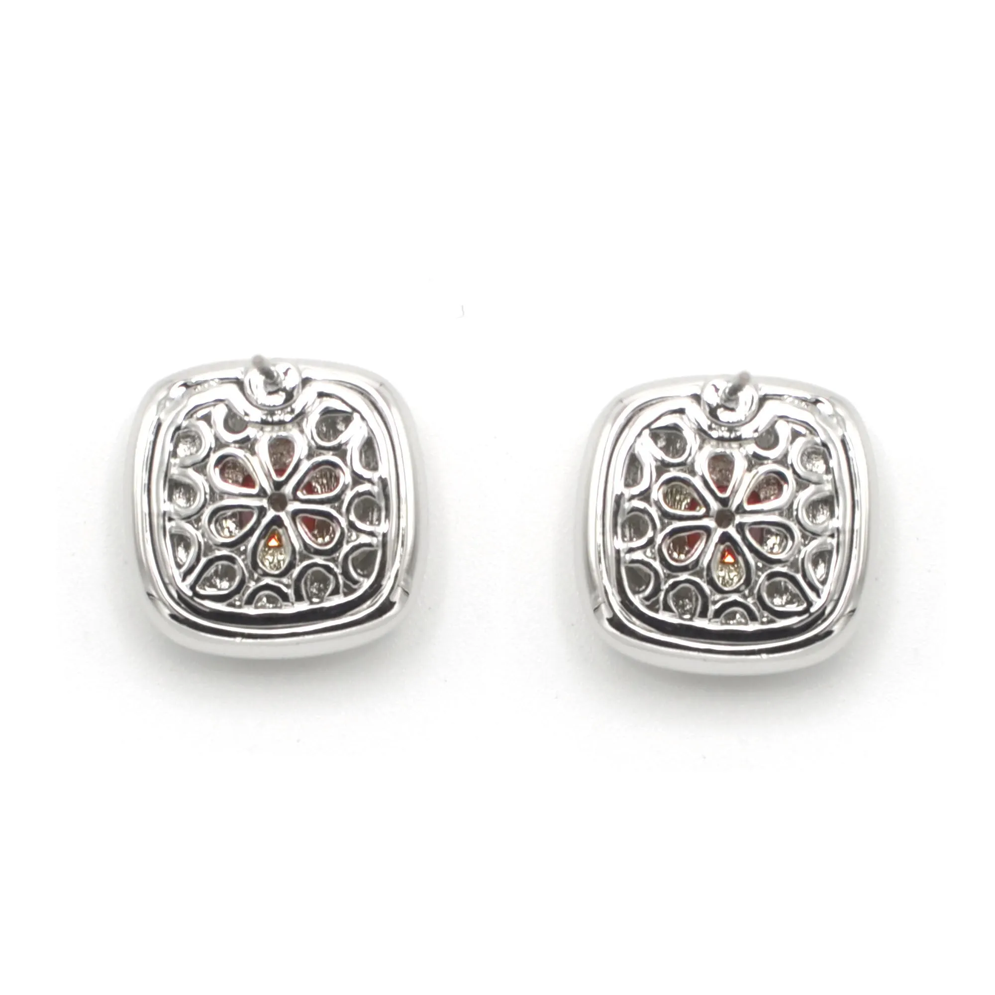 TWO TONE ROSE CRYSTAL SQUARE EARRINGS SET # 73014ER-RO(FE9)