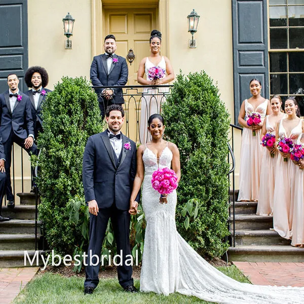 V-neck A-line Elegant Simple Long Bridesmaid Dressess, BDS0276