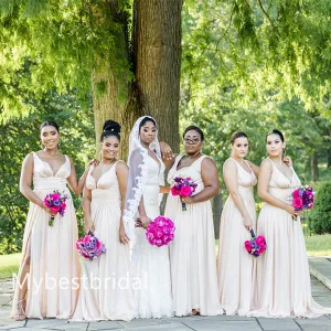 V-neck A-line Elegant Simple Long Bridesmaid Dressess, BDS0276