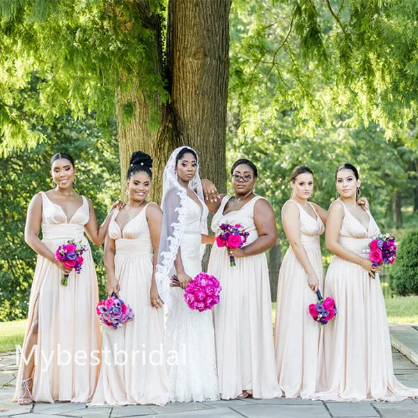 V-neck A-line Elegant Simple Long Bridesmaid Dressess, BDS0276
