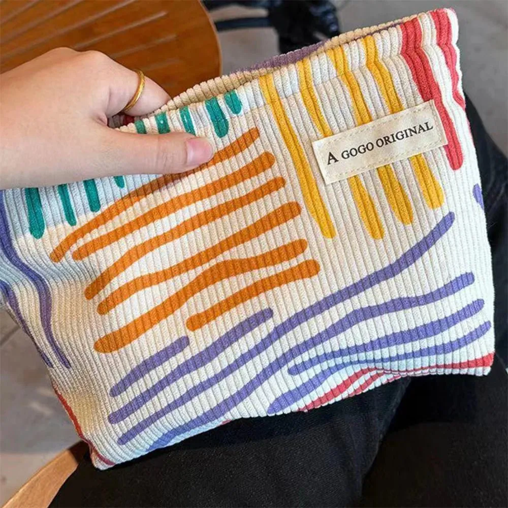 Vibrant Striped Corduroy Makeup Bag – Stylish and Functional for Everyday Use