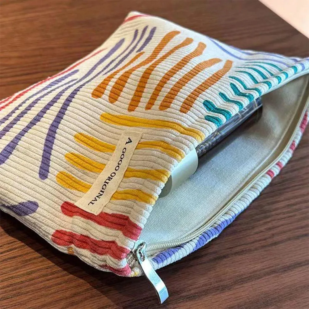 Vibrant Striped Corduroy Makeup Bag – Stylish and Functional for Everyday Use