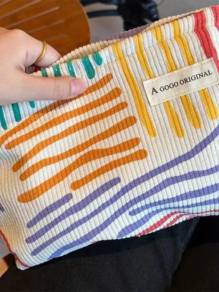 Vibrant Striped Corduroy Makeup Bag – Stylish and Functional for Everyday Use