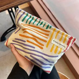 Vibrant Striped Corduroy Makeup Bag – Stylish and Functional for Everyday Use