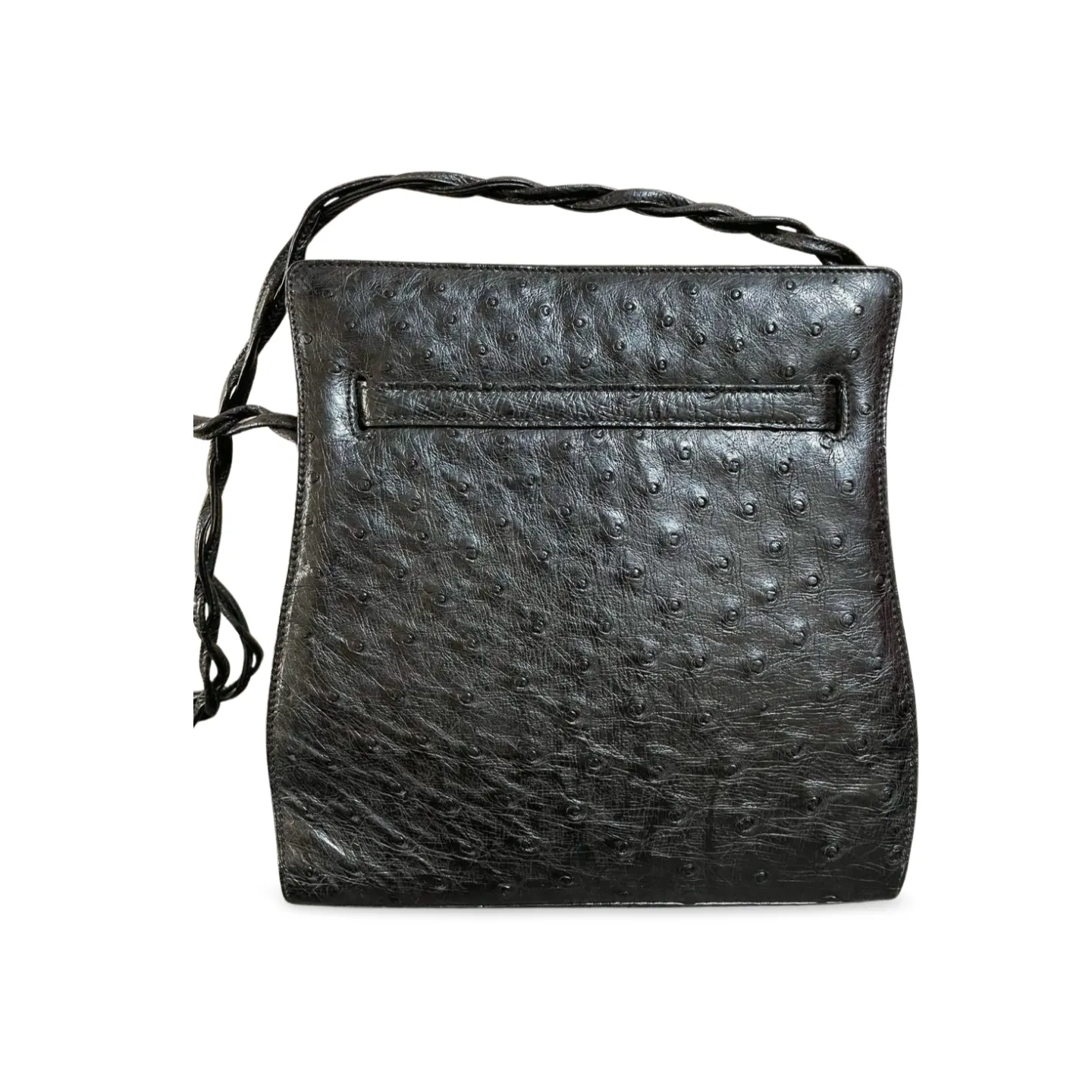 Vintage BALLY genuine ostrich leather kelly ado sport style shoulder bag purse with gold tone hardware and twisted straps. 061024y1