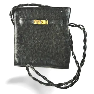 Vintage BALLY genuine ostrich leather kelly ado sport style shoulder bag purse with gold tone hardware and twisted straps. 061024y1