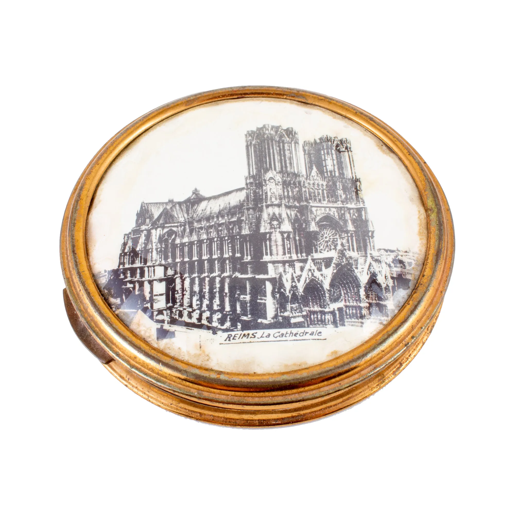 Vintage French Reims Cathedral Souvenir Powder Compact