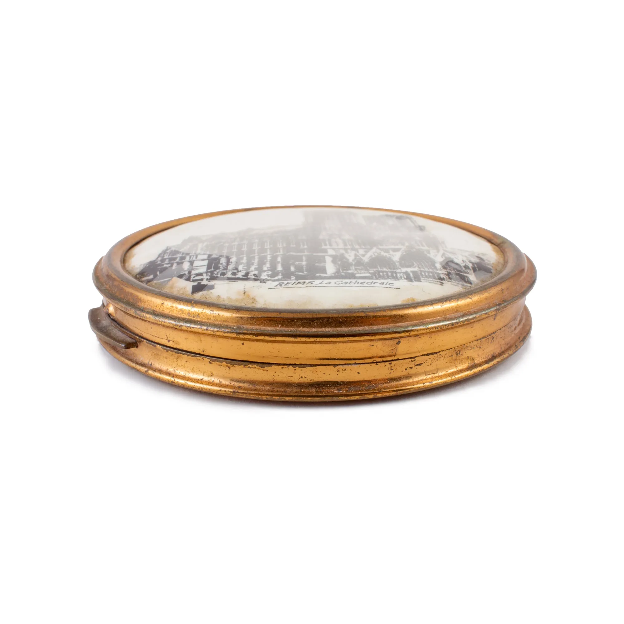 Vintage French Reims Cathedral Souvenir Powder Compact