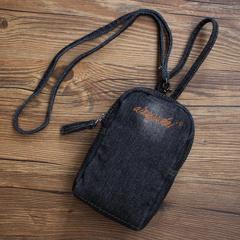 Vintage Womens Denim Mini Pouch with Shoulder Strap Denim Small Phone Purse Bag for Women