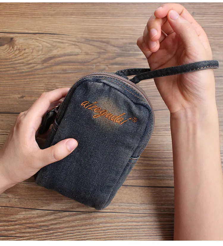 Vintage Womens Denim Mini Pouch with Shoulder Strap Denim Small Phone Purse Bag for Women