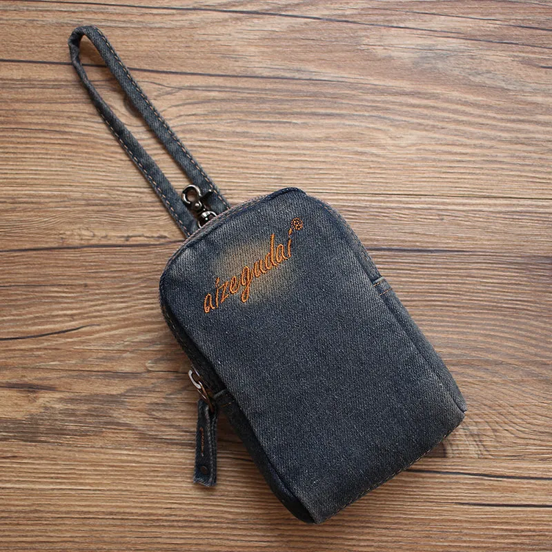Vintage Womens Denim Mini Pouch with Shoulder Strap Denim Small Phone Purse Bag for Women