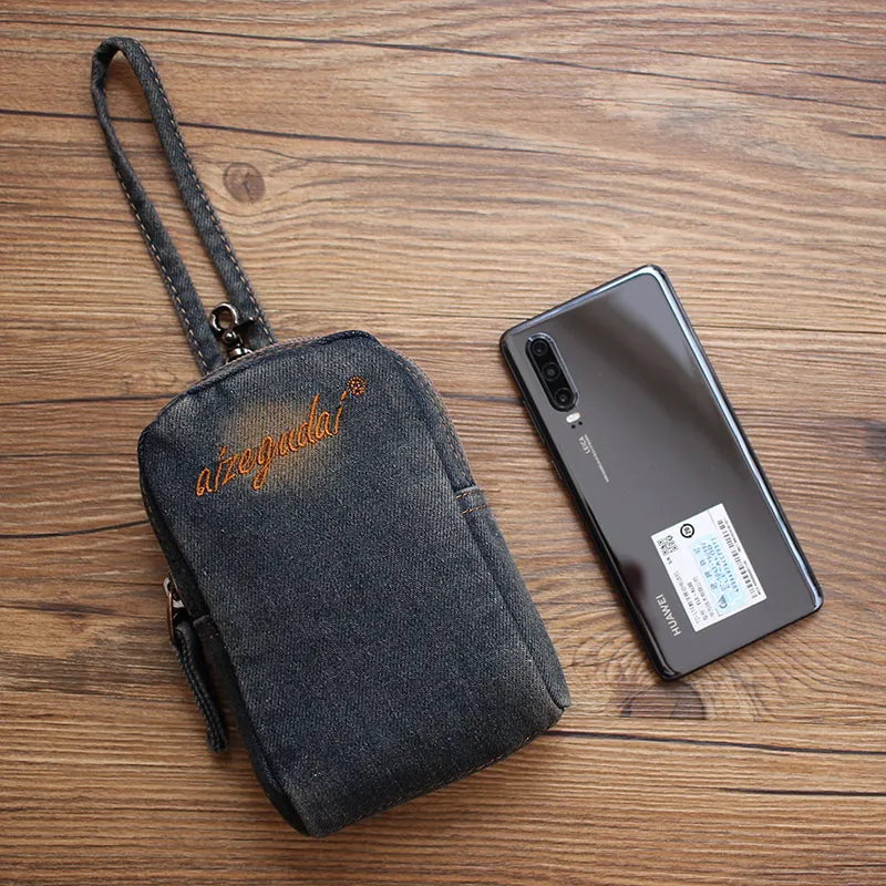 Vintage Womens Denim Mini Pouch with Shoulder Strap Denim Small Phone Purse Bag for Women