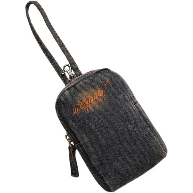 Vintage Womens Denim Mini Pouch with Shoulder Strap Denim Small Phone Purse Bag for Women