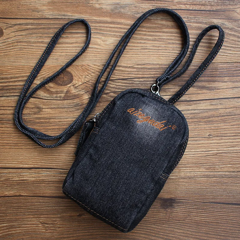 Vintage Womens Denim Mini Pouch with Shoulder Strap Denim Small Phone Purse Bag for Women
