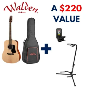 Walden D350 Acoustic Guitar BUNDLE with stand and tuner