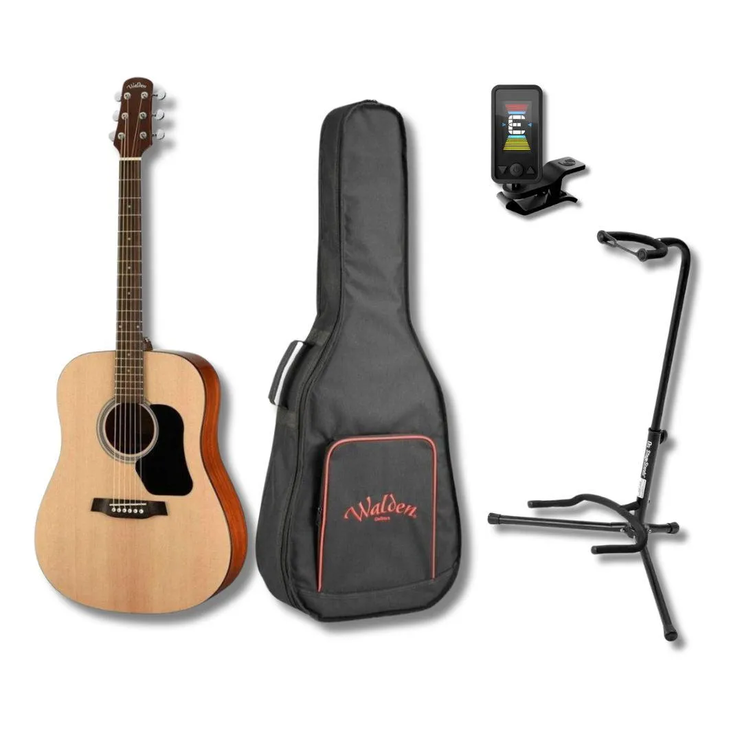 Walden D350 Acoustic Guitar BUNDLE with stand and tuner