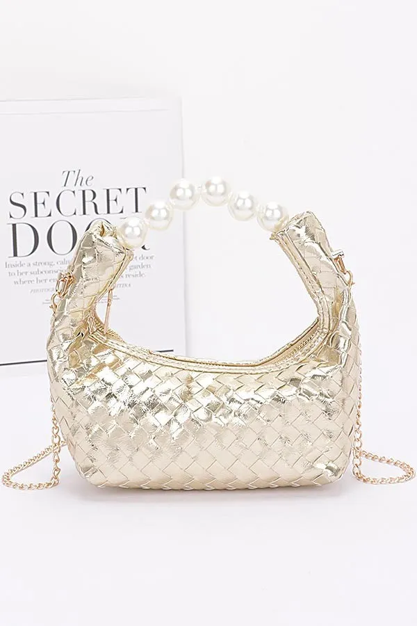 Weaved Bag with Pearl Handle