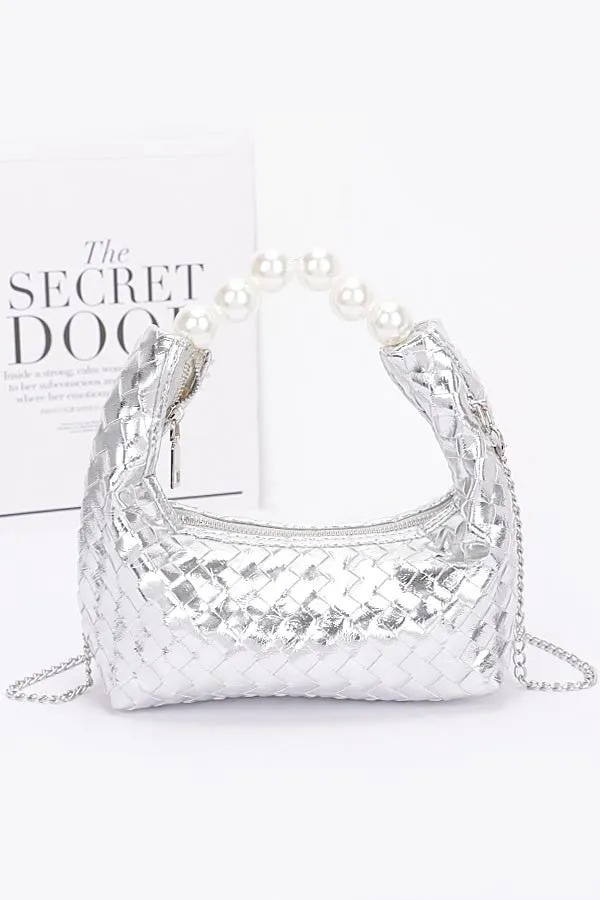 Weaved Bag with Pearl Handle