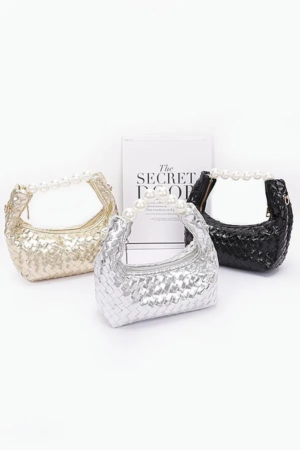 Weaved Bag with Pearl Handle