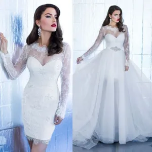 white lace prom dresses with removable skirt long sleeve elegant cheap prom gowns 2021 abendkleider