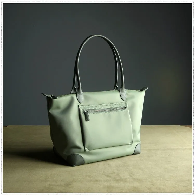 Womens Light Green Nylon Shoulder Tote Medium Green Nylon Handbag Purse for Ladies