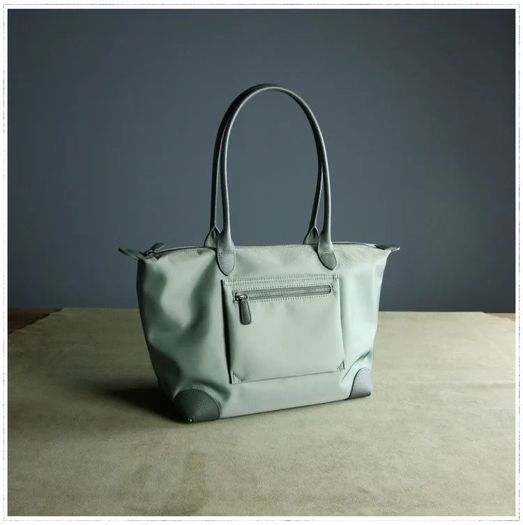 Womens Light Green Nylon Shoulder Tote Medium Green Nylon Handbag Purse for Ladies