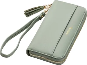 Womens Tassel Bifold Long Purse Ladies Wristlet with zipper