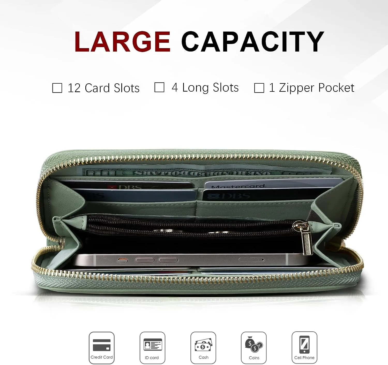 Womens Tassel Bifold Long Purse Ladies Wristlet with zipper