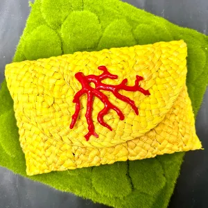 Yellow Straw Clutch with Red Acetate Coral Branch 520-03 | Erika Williner Designs
