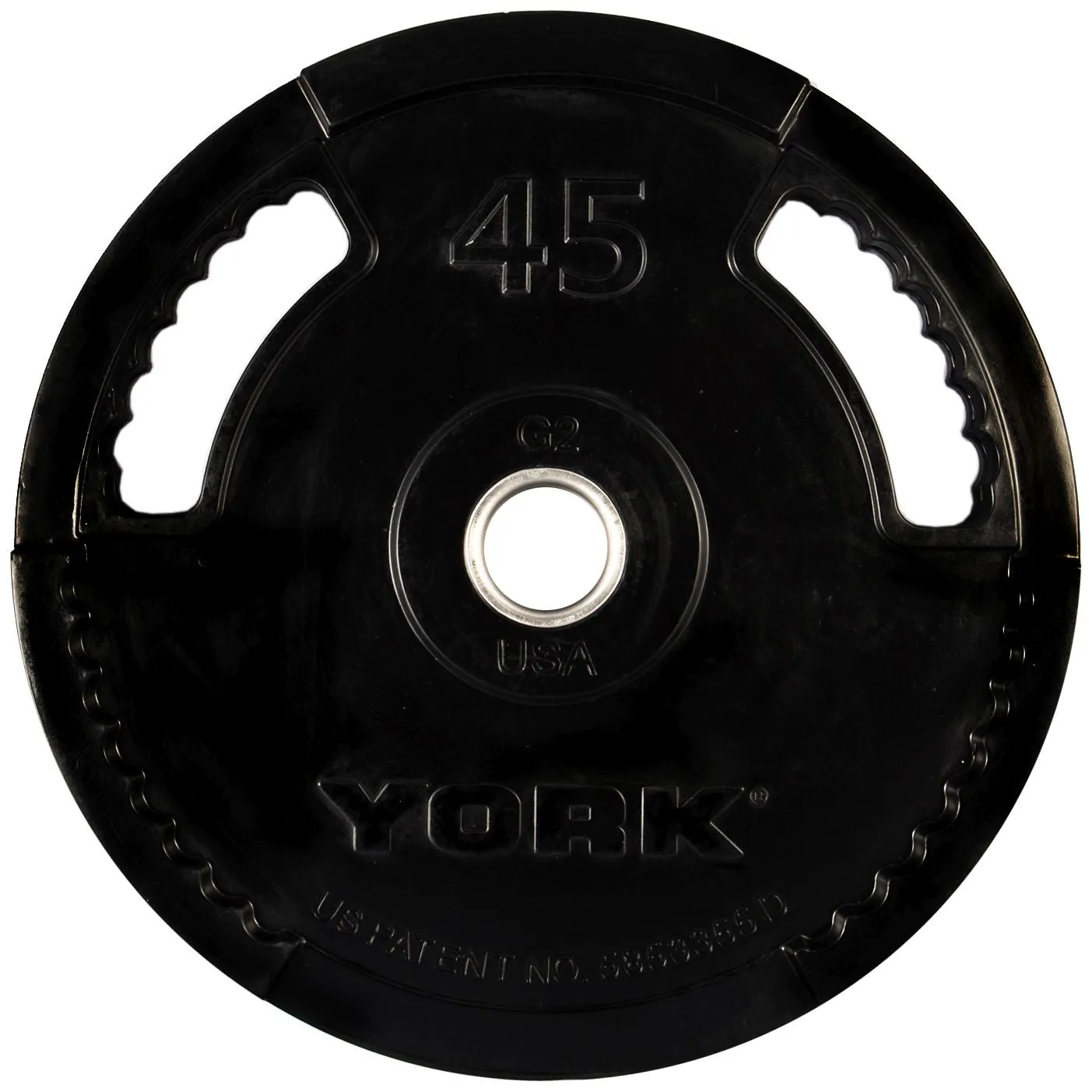York Barbell lb. G2 Dual Grip Thin Line Rubber Encased Olympic Plate; 29078-29083