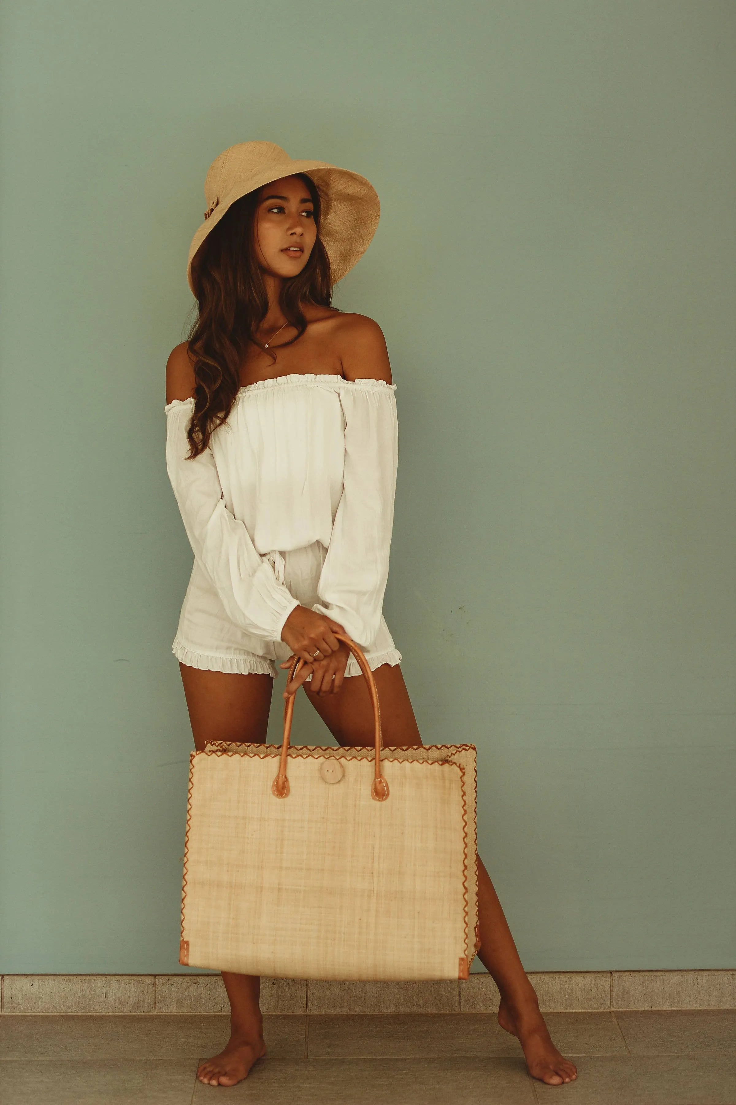 Zafran Solid Colors Large Straw Beach Bag with Plastic Liner